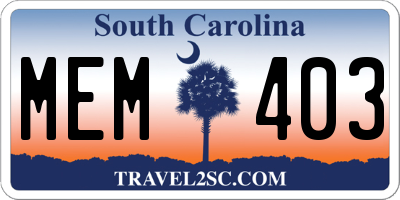 SC license plate MEM403