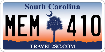 SC license plate MEM410
