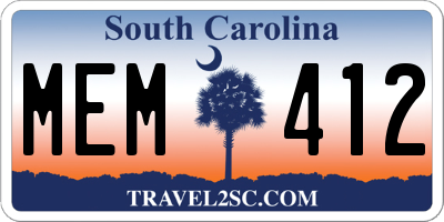 SC license plate MEM412
