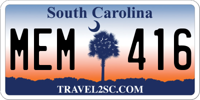 SC license plate MEM416