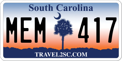 SC license plate MEM417