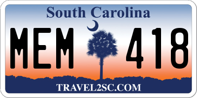 SC license plate MEM418