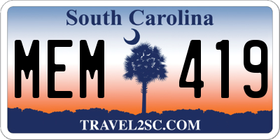 SC license plate MEM419
