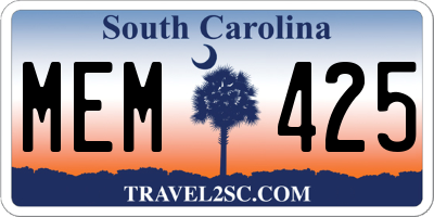 SC license plate MEM425
