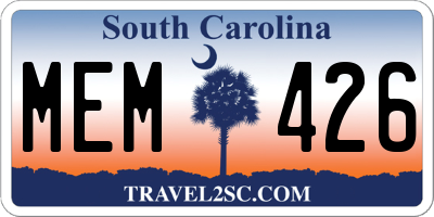 SC license plate MEM426