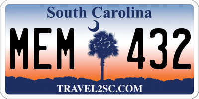 SC license plate MEM432