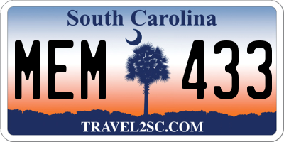 SC license plate MEM433