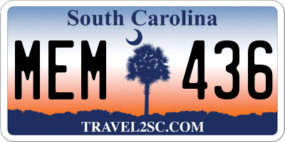 SC license plate MEM436