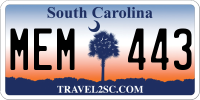SC license plate MEM443