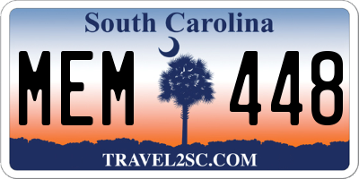 SC license plate MEM448