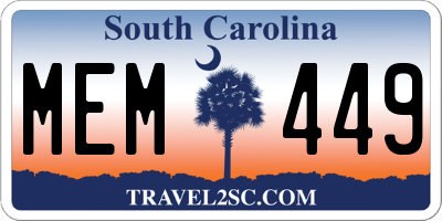 SC license plate MEM449