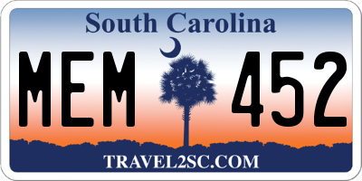 SC license plate MEM452