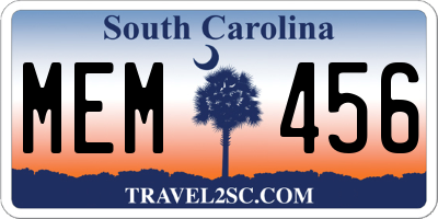 SC license plate MEM456