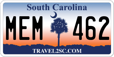 SC license plate MEM462