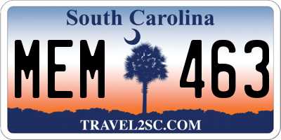 SC license plate MEM463