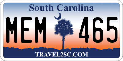 SC license plate MEM465