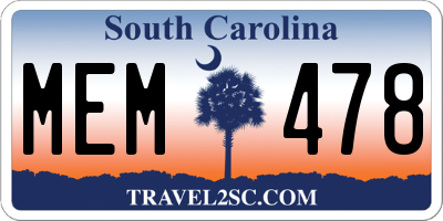 SC license plate MEM478