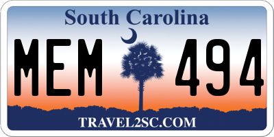 SC license plate MEM494