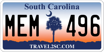 SC license plate MEM496