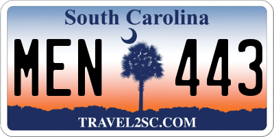 SC license plate MEN443