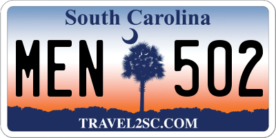 SC license plate MEN502