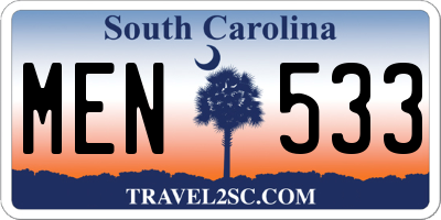 SC license plate MEN533