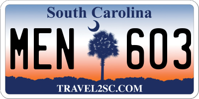 SC license plate MEN603