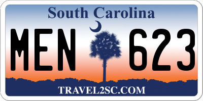 SC license plate MEN623