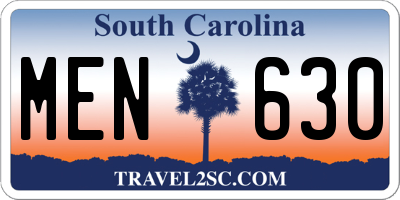 SC license plate MEN630