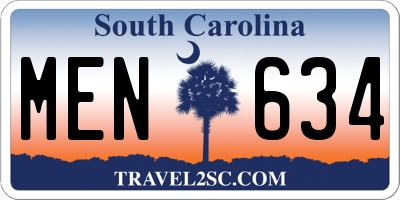 SC license plate MEN634