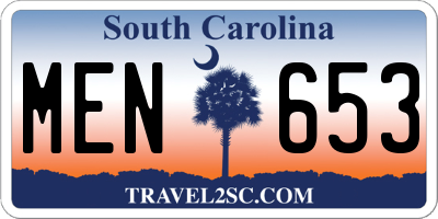 SC license plate MEN653