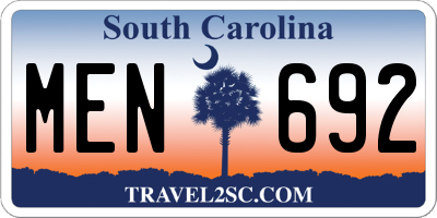 SC license plate MEN692