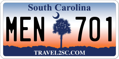 SC license plate MEN701