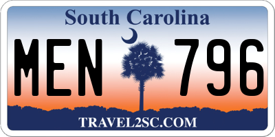 SC license plate MEN796