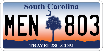 SC license plate MEN803