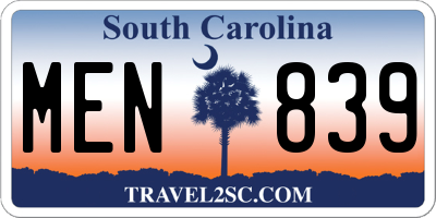 SC license plate MEN839