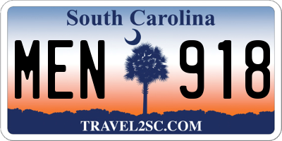 SC license plate MEN918