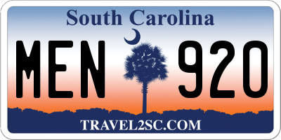 SC license plate MEN920