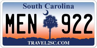 SC license plate MEN922