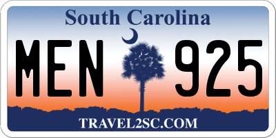 SC license plate MEN925