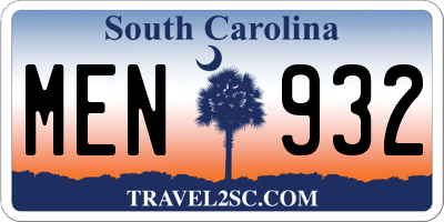 SC license plate MEN932