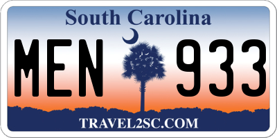 SC license plate MEN933