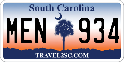 SC license plate MEN934