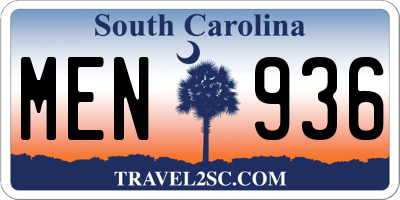 SC license plate MEN936