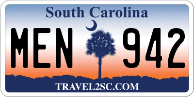 SC license plate MEN942