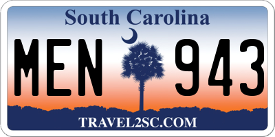 SC license plate MEN943