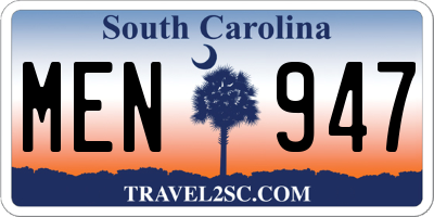 SC license plate MEN947