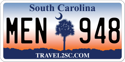 SC license plate MEN948