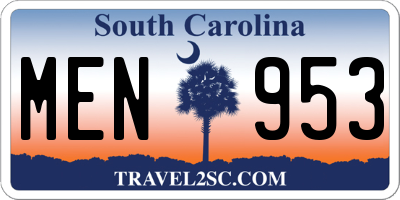 SC license plate MEN953