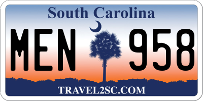 SC license plate MEN958